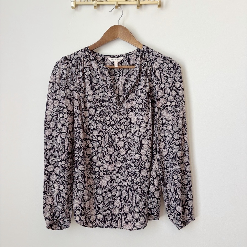 Rebecca Taylor Liane Silk Floral Print Blouse Sz 2 Minimalist Luxe